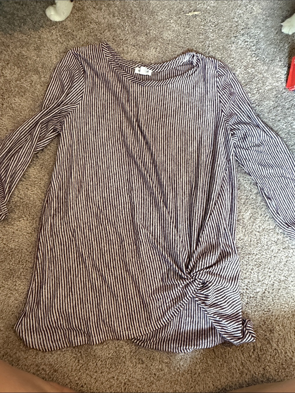 Striped Twist-Front Long Sleeve Women's Top - burgundy & White